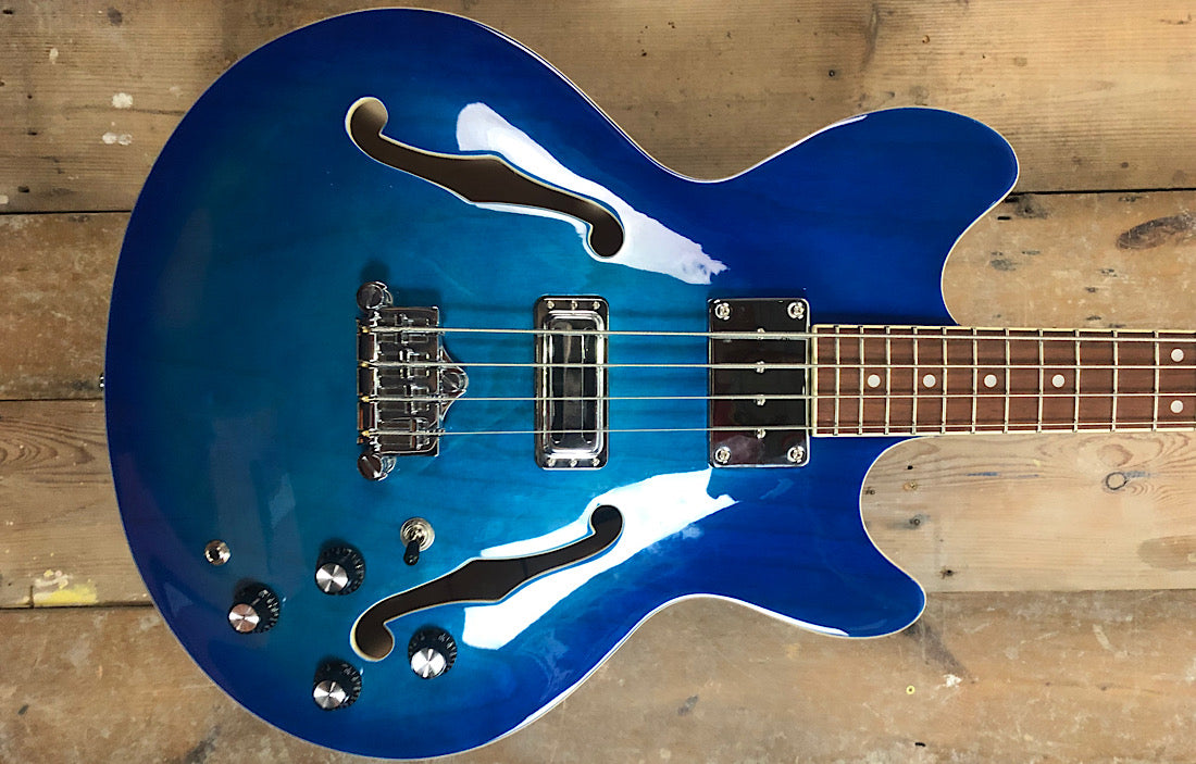 Vintage Revo Series Supreme Semi Acoustic Short Scale Bass Blueburst