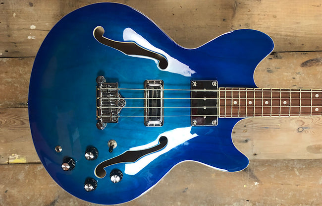 Vintage Revo Series Supreme Semi Acoustic Short Scale Bass Blueburst