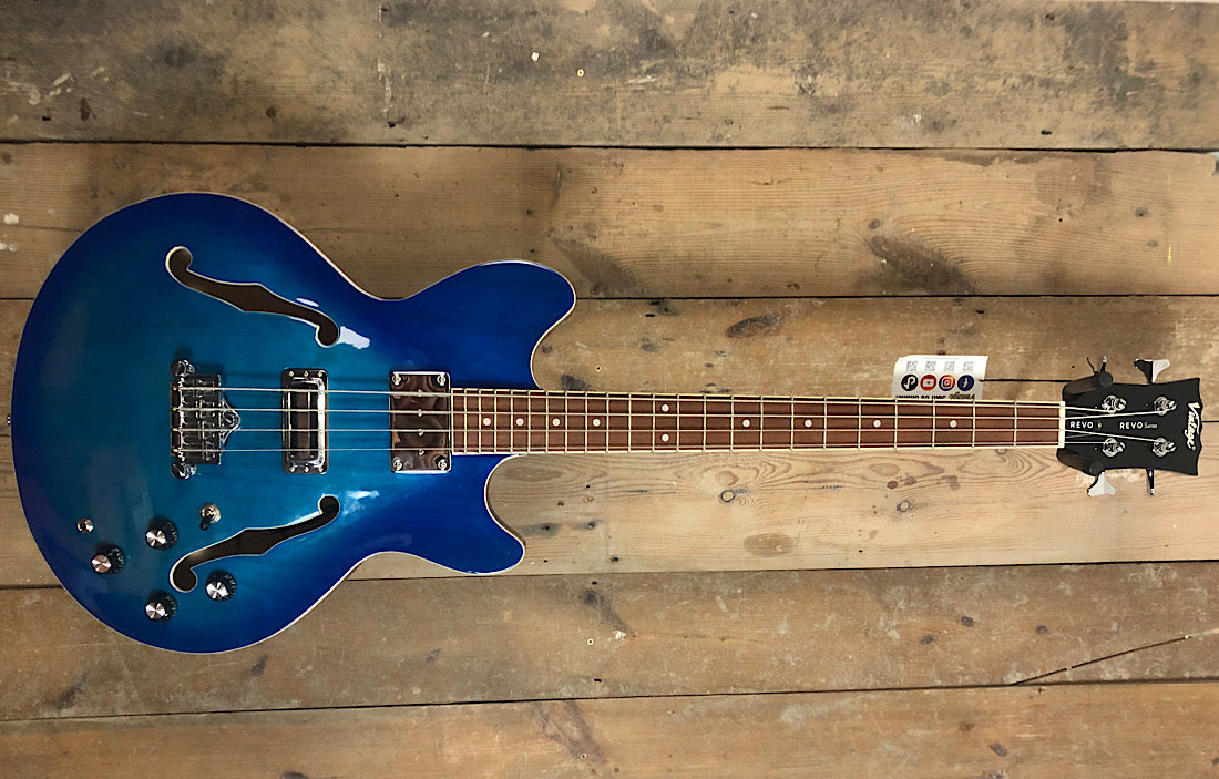 Vintage Revo Series Supreme Semi Acoustic Short Scale Bass Blueburst